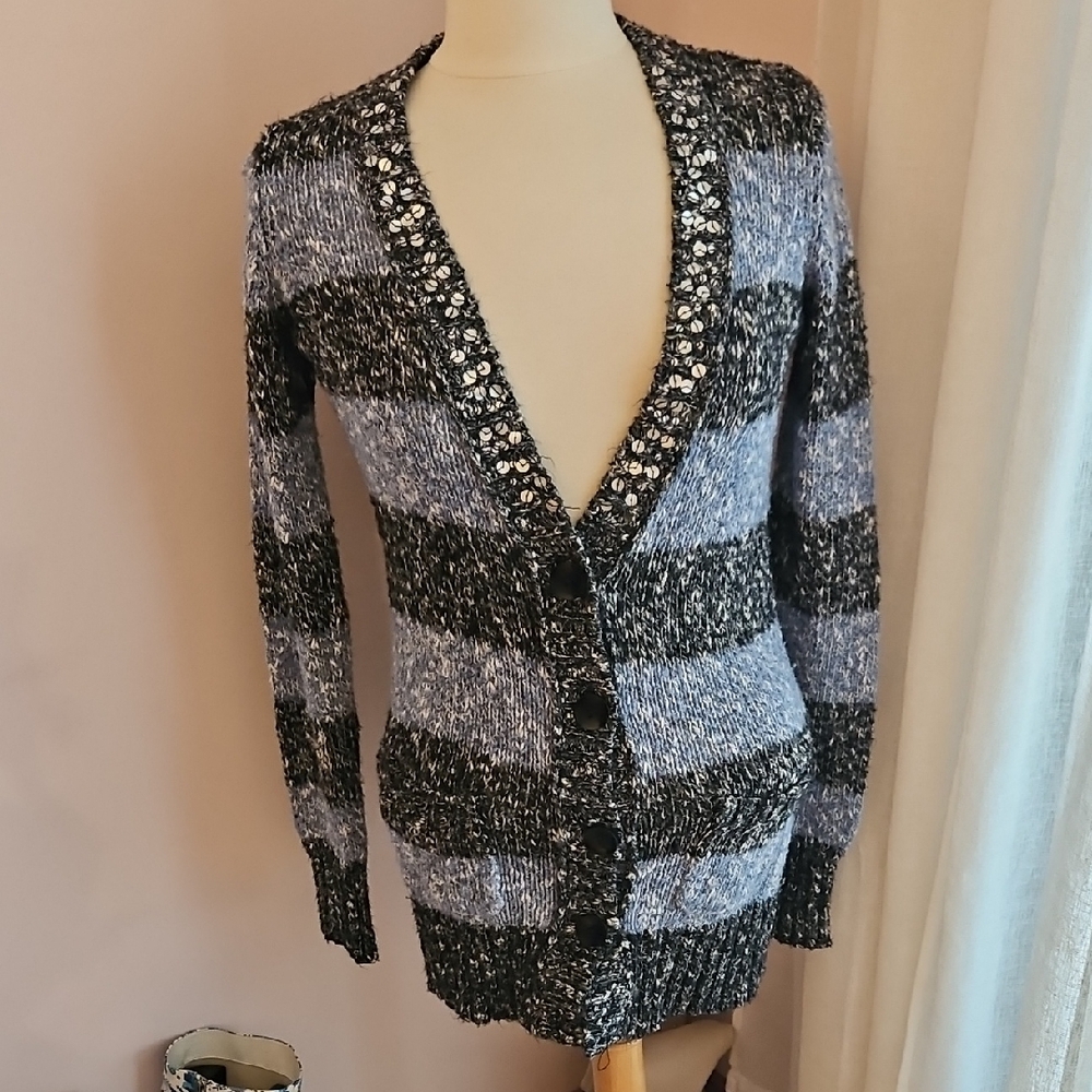 Striped Black and Gray Sweater M Vintage MUDD